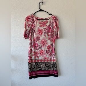 Eliza J Paisley floral pink sleeve shift dress size 4 paisley midi